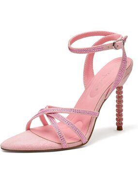 Women's Pink 4-inch Open-Toe Stiletto Pointed-Toe High-Heel Sandals Wedding